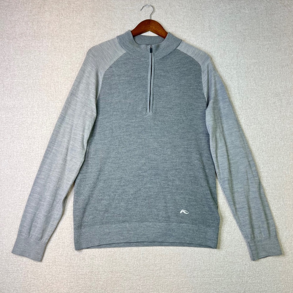 KJUS Mens Grey Textured Knit Quarter Zip Golf Pullover Sweater Size 54 XL